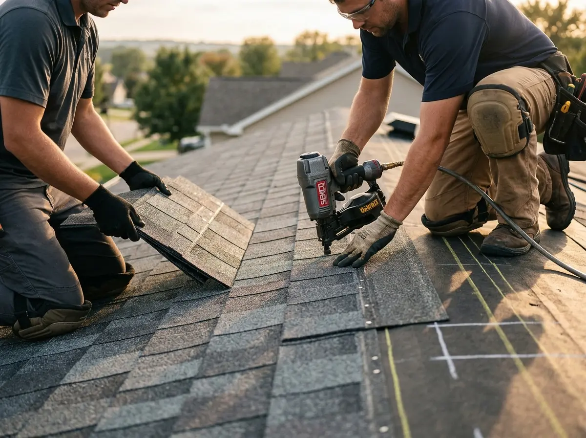Professional roofer working on a residential roof in Annandale